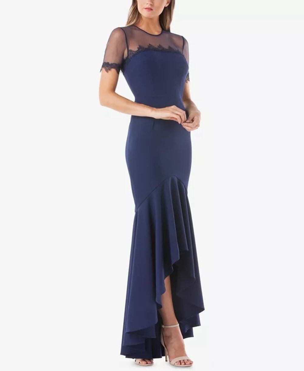 NWOT JS Collection High Low Illusion Navy Gown Size 16